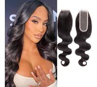 Huarisi 2x6 Lace Closure Human Hair Sew in 14 Inch Body Wave Braizlian with Baby Hair Transparent Lace Bleached Knots Natural Hairline Free Part Density 150%
