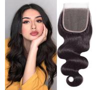 Huarisi 4x4 Human Hair Closure 12 inch Remy Body Wave Brazilian Virgin Hair Transparent Lace Closures with Baby Hair Free Part Sew in Natural Hairline for Black Women