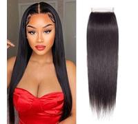 Huarisi 4x4 Lace Closure 16 Inch Straight Human Hair Free Part 12A Brazilian Virgin Hair Closure with Baby Hair Bleached Knots Transparent Lace Sew in Natural Hairline Density 150%