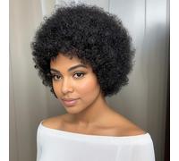 Huarisi 7 Inch Short Afro Kinky Curly Bob Wigs 1B Glueless Human Hair Pixie Cut Wig for Women No Lace Blended Rose Curls Funmi Huge Fluffy Natural Looking Black Color