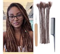 Huarisi Brown Human Hair Dreadlocks Extensions for Black Women 12 inch Afro Kinky 10 Strands 0.4cm Real Hair Handmade Permanent Loc Extensions Human Hair for Man (#4, 10 Locs)