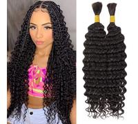 Huarisi Deep Wave Human Braiding Hair Bundles No Weft 18 Inch 100g Bulk Human Hair for Boho Braids 9A Unprocessed Brazilian Virgin Bohemian Braid (natural color, 50gx2 Bundles)