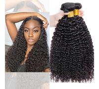 Huarisi Human Hair Curly Bundles 12 14 16 Inch Brazilian Kinky Curly Hair 3 Bundles 8A Short Curly Hair Weaves Weft Natural Color Real Hair for Full Head