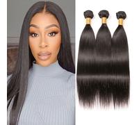 Huarisi Straight Human Hair Bundles 10 12 14 Inch 100% Unprocessed Brazilian Hair Straight 3 Bundles 10A Grade Real Hair Weaves Extensions Double Weft Natural Color Sew in Weaving