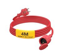 HUARUI Cavo di prolunga esterno 4 m, cavo di alimentazione in gomma con spina Schuko per esterni IP44, prolunga cavo H05RR-F 3G1,5 mm² con tappo di protezione, cavo elettrico esterno, 3500 W, rosso