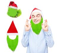 HUARYEN Maschera Grinch Cappello di Natale Costume Verde Barba Natalizio Grin-ch Natale Verde Mostro Accessori Grin-ch Decorazione Natale con Cappello Rosso Cosplay accessorio per costume Cosplay