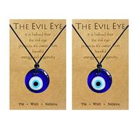 HUASAI Evil Eye Necklaces for Women Men Blue Eye Pendant Necklaces for Best Friend Spiritual Protection Necklaces Ojo Turco Necklaces Lucky Turkish Eye Necklaces Set for Couples(2 Pcs)
