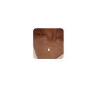 HUASAI Initial Necklace for Women Geometric Rectangle 26 Letter Necklace Dainty Letter Necklace Trendy Name Necklace Gold Alphabet Choker Necklace Birthday Christmas Gifts for Teen Girls