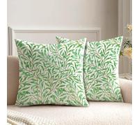 HUASHUZI Set di 2 federe per cuscini da esterni verdi, decorazione da giardino, panchina, divano, cuscini per esterni, mobili con foglie di William Morris, double face, 50 x 50 cm, federe per cuscini