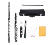 HUASON Kit Flauto, Flauto Chiave C, Kit per Principianti Flauto in Ottone a 16 Fori Custodia Guanti in Tessuto per Pulizia per Bambini O Principianti (Nero)