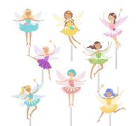HUATEEN Fata Decorazioni per Torte,24 Pezzi Fate Decorazione Torta Fatine Cake Topper Pixies Elfi Adatto Decorazioni per Cupcake con Ballerina e Angelo per Bambini Ragazze Festa di Compleanno