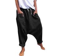 Huateng Pantaloni Unisex da Donna in Cotone Harem da Yoga Pantaloni Hip-Hop con Cavallo Basso S - XXXL Nero