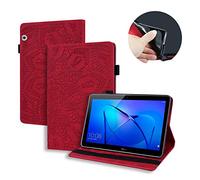 Huawei Mediapad T3 10 Case, Lspcase Custodia Portafoglio per Huawei Tablet T3 10 Cover a Libro Flip Stand Case con Porta Carte e Porta Penna Per Huawei Mediapad T3 10 9.6 Pollice Fiore Mandala Rosso