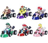 HUAWELL Super Mario Kart Set di 6 auto e moto Luigi Yoshi Toad Principessa Peach Donkey Kong 6,3 cm per bambini + regalo