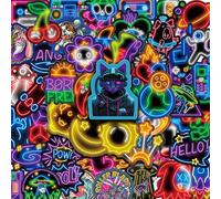 Huaxintoys 50 Pezzi Neon Graffiti Adesivi, Cool Neon Stickers, Impermeabili Vinile Adesivi per Computer Portatili, Telefoni Cellulari, Scooter, Agende, Skateboard, Chitarre, ecc