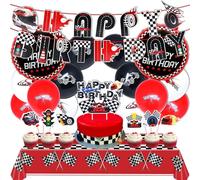 Huaxintoys Decorazioni per Festa a Tema di Corsa,Auto Decorativi per Compleanno Palloncini,Auto da Corsa Banner,Auto da Corsa Cake Toppers e Tovaglie, Decorazioni per Corsa Theme Party(23 Pezzi)