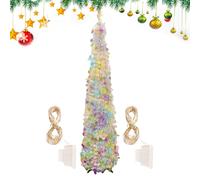 Huayeex Albero di Natale con luci - Albero di cono glitterato, 1,5 m, piante artificiali realistiche per Halloween, portico, camera da letto, interni, esterni, tavolo, decorazione scrivania