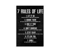 HUAYEQWHELH 7 Rules of Life - Poster motivazionali, decorazione artistica da parete, stampa artistica da parete, stile vintage, per soggiorno, camera da letto, 50 x 75 cm, senza cornice