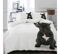 HUAYEXI Set Copripiumino,Bulldog Francese del Cucciolo Che Si siede esaminando visore con la riflessione sul Cane Bianco,Copripiumino 140x200cm 2 Federe (50x80cm)