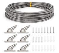 Huayue 1 Pezzo Cavo in Acciaio Inossidabile Kit, 10M Kit Fune Acciaio Cavetto PVC con Rivetti in Ferro di Attività+Viti + Tappi per Tubo di Espansione, Appendere Vestiti Foto Lampade a Sospensione