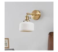 HUAYUSEDF Wall Lamp Milk White Ceramic Shade Brass Sconces Adjustable Lights, Copper Mounted Lamps, Living Room Bedroom Light Fixture Headboard Lighting