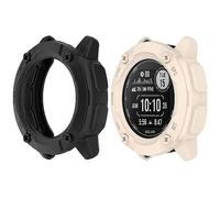 HUAYUWA Confezione da 2 cover in morbido TPU (nero+beige) compatibile con Garmin Instinct 2X Solar Smartwatch Custodia protettiva da 50 mm destinata per Instinct 2 X Solar Watch Shell accessori
