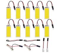 HUAZIZ 10 Pezzi Luce bianca brillante 300 Lums COB 36-SMD 12V LED per l'illuminazione Interna dell'auto Lampada a Pannello Tetto Luci Lampadina con 6 X T10, BA9S, Adattatore Festone