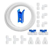 HUAZIZ 15 Meter Raccordo Filtro Acqua ad Osmosi Inversa per Connessione Rapida 1/4 di Pollice, Tubo per Frigorifero,15 M Tubi di Osmosi Inversa (Y + T + I + L Tipo Combo + Valvola di Intercettazione)