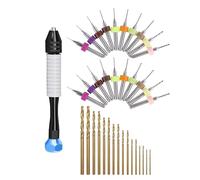 HUAZIZ 37 Pezzi Set Mini Trapano a Mano, Includi 16 Pezzi Punte Trapano Elicoidali, 1 Pezzi Trapano manuale, 20 Pezzi Mini Trapani per PCB, Set Utensili Foratura per Modellismo Fai-da-Te Craft Carving