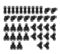 HUAZIZ 40 pezzi Pneumatic Push to Connect Raccordi pneumatici neri, 10 pezzi spliter + 10 gomiti+10 pezzi di tè + 10 pezzi dritti (OD 6 mm)