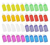HUAZIZ 40 Pezzi Targhette Portachiavi Scrivibile, Portachiavi Plastica con Etichette in Carta Bianca Coperture Trasparenti e Anelli Spaccati Robusti Identificatori di Articoli, 8 Colori