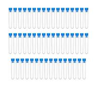 HUAZIZ 50 pezzi provette di plastica, provette di plastica per campioni, provette regalo con tappi blu, provette vuote, 16 x 100 mm, provette di plastica trasparenti da 13 ml