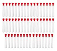 HUAZIZ 50 pezzi Provette di plastica, provette di plastica per campioni, provette regalo con tappi rossi, provette vuote, 16 x 100 mm, provette di plastica trasparenti da 13 ml