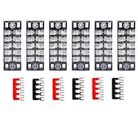 HUAZIZ 6 Pezzi Barriera Terminale a Vite da 600V 15A Morsettiera a Doppia Fila 5 Position + 6 Pezzi Stripes Terminal Rossa e Nera
