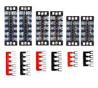 HUAZIZ 6 Pezzi Barriera Terminale a Vite da 600V 25A Morsettiera a Doppia Fila 4/5/6 Position + 6 Pezzi Stripes Terminal Rossa e Nera