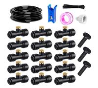 HUAZIZ Misters per terrazza esterna, sistema di nebbia da giardino, sistema di irrigazione, 20 m, tubo per nebbia 6 mm + 15 ugelli per nebbia a T, sistema di nebbia esterno per paesaggio, letto di