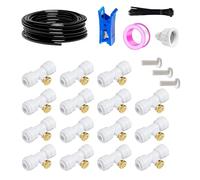 HUAZIZ Misters per terrazza esterna, sistema di nebbia da giardino, sistema di irrigazione, 20 m, tubo per nebbia 6 mm + 15 ugelli per nebbia a T, sistema di nebbia esterno per paesaggio, letto di
