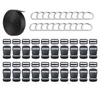 HUAZIZ Set di Fettuccia con Fibbia Zaino, Fibbie Regolabili Nere, Fettuccia 10 Meter Nylon, 20 Pcs di Fibbie in Plastica per Zaini, Valigie e Cinghie per Animali (32 mm)