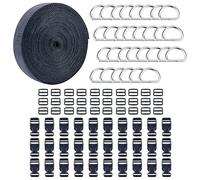 HUAZIZ Set di Fettuccia con Fibbia Zaino, Regolabili Nere, Fibbie a Scatto Mini, Fettuccia 10 Meter Nylon, 30 Pcs di Fibbie in Plastica per Zaini, Valigie e Cinghie per Animali (15 mm)