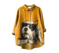 HuazomeeHZM Camicia Oversize a Maniche Lunghe con Bottoni Vintage da Donna Paisley Flower Leopard Dogs Stampato in 3D Boho Vacation Half Cardigan Pullover Camicetta Top