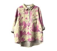 HuazomeeHZM Donna Carina Linea Arte Gatto Stampa Mezzo Pulsante Giù Camicia Manica Lunga collato Sciolto Casual Blusa con Tasca