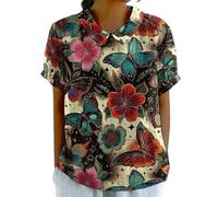 HuazomeeHZM Farfalla 3D Stampa Donna Colletto Rivoltato Boho Top Donne Estate Manica Corta Floreale Camicette Elegante Casual Vintage Grafica Maglietta