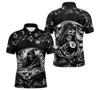 HuazomeeHZM Polo da Uomo 8 Ball Pool con Teschio Gotico Grim Reaper Graffiti a spruzzo Stampa 3D Maglia da Biliardo Abbigliamento Casual Top a Pullover