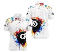 HuazomeeHZM Polo da Uomo 8 Ball Pool con Teschio Gotico Grim Reaper Graffiti a spruzzo Stampa 3D Maglia da Biliardo Abbigliamento Casual Top a Pullover