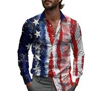 HuazomeeHZM Uomo USA Bandiera Nazionale Camicia retrò Giorno dell'indipendenza Camicie a Maniche Lunghe Casual Bottone Giù Cappello Collare Blusa all'aperto Strada Casual Camicia Top