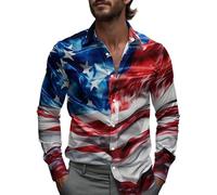 HuazomeeHZM Uomo USA Bandiera Nazionale Camicia retrò Giorno dell'indipendenza Camicie a Maniche Lunghe Casual Bottone Giù Cappello Collare Blusa all'aperto Strada Casual Camicia Top