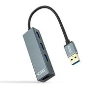 Hub - 4 porte USB 3.0, con connessione rapida, lunghezza 10 cm, realizzato in alluminio e colore grigio. Ideale per l'espansione dei dispositivi.