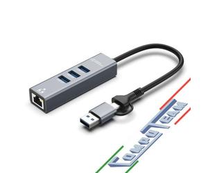Hub 4 Porte USB 3.2 con Ethernet USB-C e USB-A MicroConnect