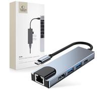 Hub 5 in 1 da USB-C a USB-C, USB-A, HDMI e RJ45 - Grigio