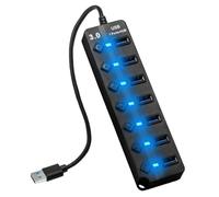 Hub 5Gbps Con 7 Porte USB 3.0, Multiple Con Interruttori Separati per PC, Laptop, e Dispositivi, Porta Multipla Con Cavo da 26 cm, Splitter Con LED